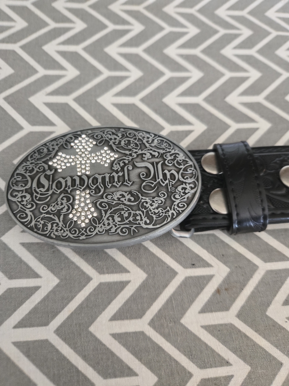 Rhinestone Western Belt Buckle with Black Strap